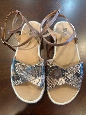 Women's Snake-Print Ankle Tie Espadrille Sandals - Brown